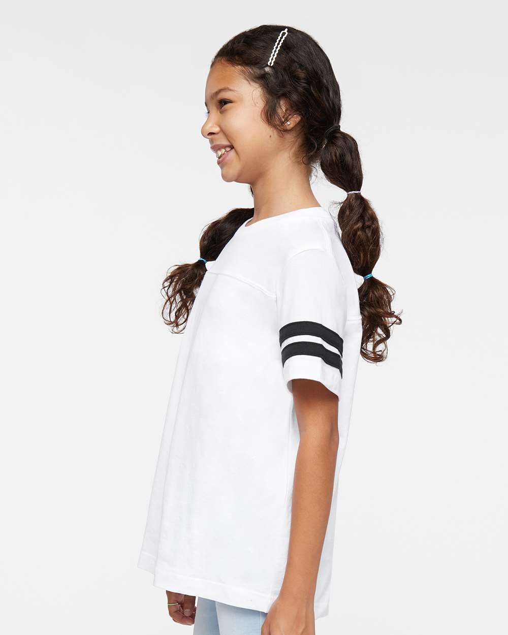 Youth Football Fine Jersey Tee - OnModelSide - B54038002 - White Solid/ Black