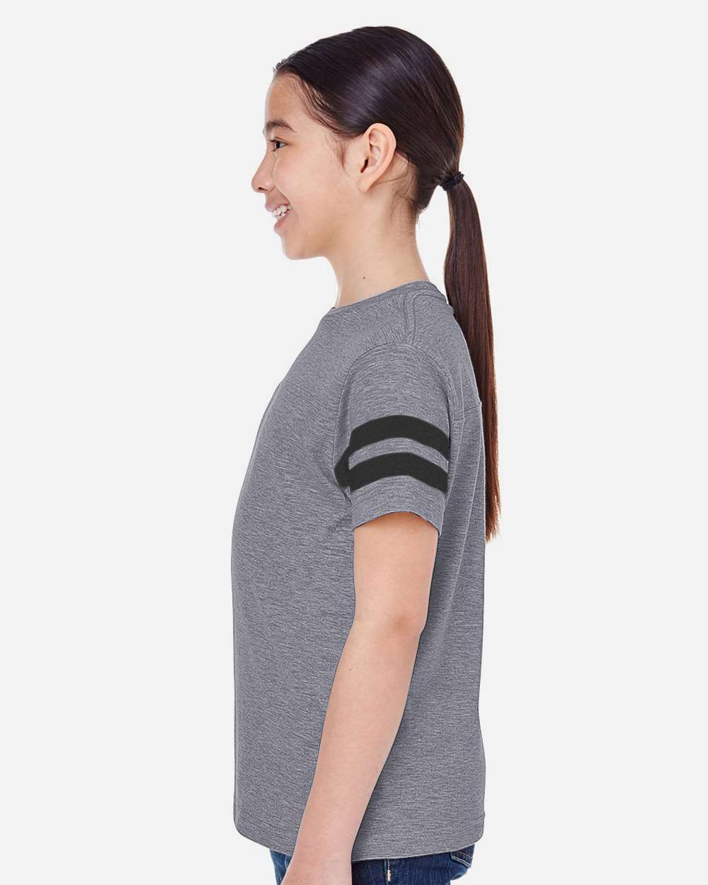 Youth Football Fine Jersey Tee - OnModelSide - B54038122 - Granite Heather/ Vintage Smoke