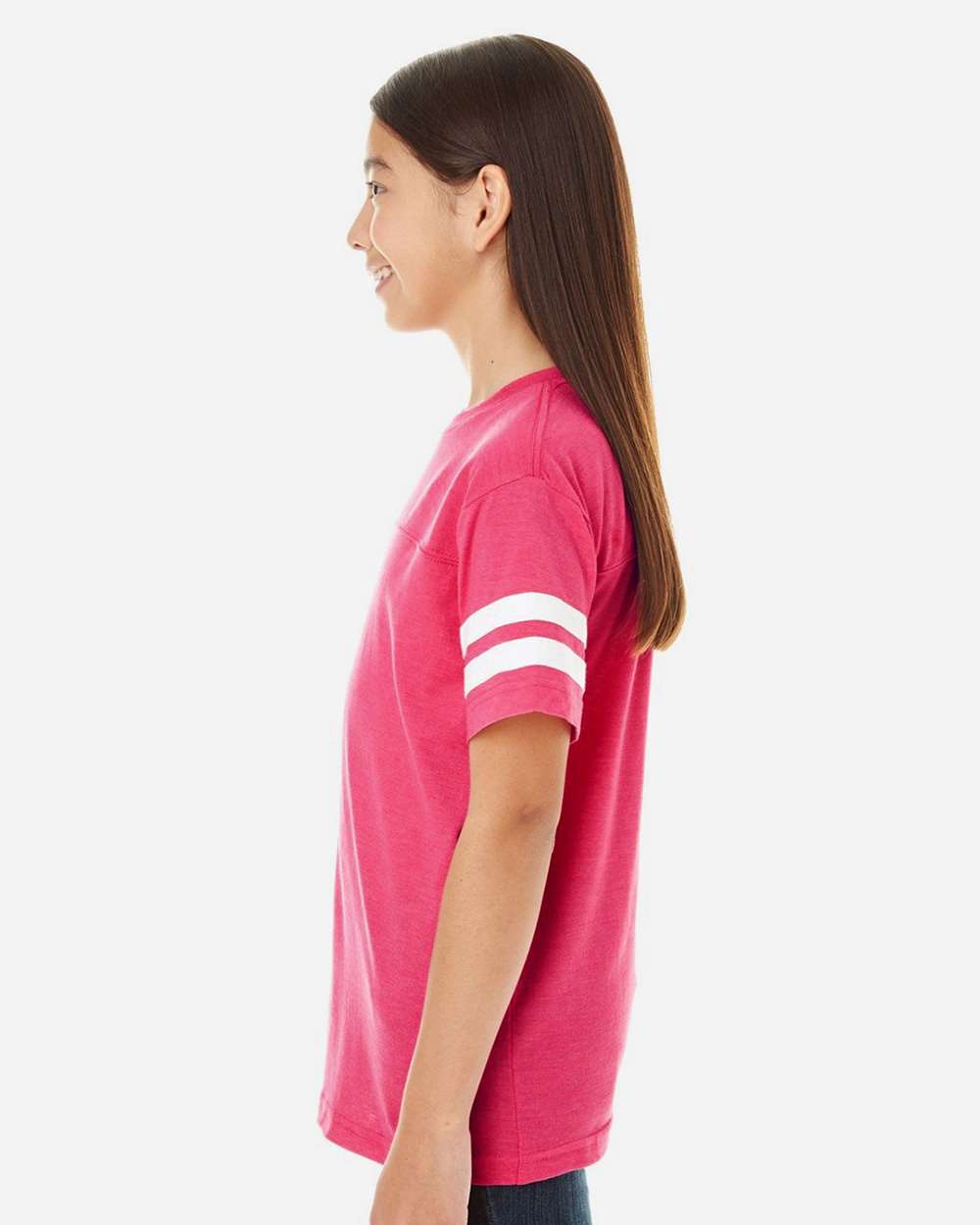 Youth Football Fine Jersey Tee - OnModelSide - B54038312 - Vintage Hot Pink/ White