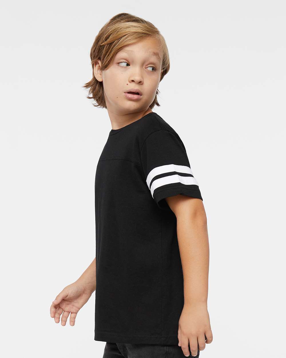 Youth Football Fine Jersey Tee - OnModelSide - B54038502 - Black Solid/ White