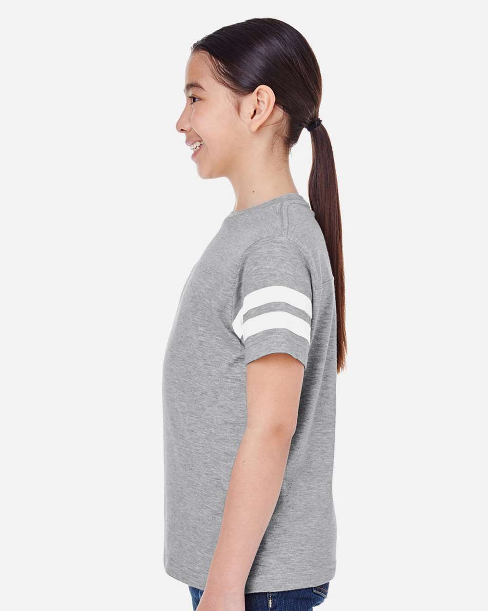 Youth Football Fine Jersey Tee - OnModelSide - B54038582 - Vintage Heather/ White