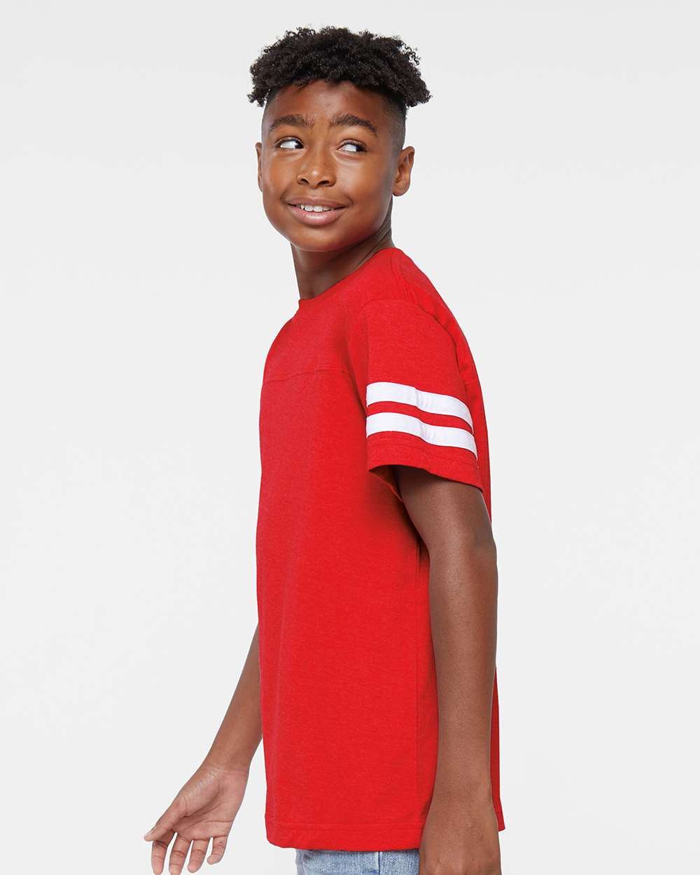 Youth Football Fine Jersey Tee - OnModelSide - B54038702 - Vintage Red/ White