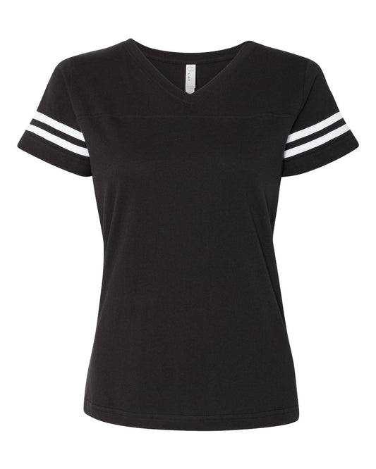 Women's Football V-Neck Fine Jersey Tee - Front - B54738503 - Black Solid/ White