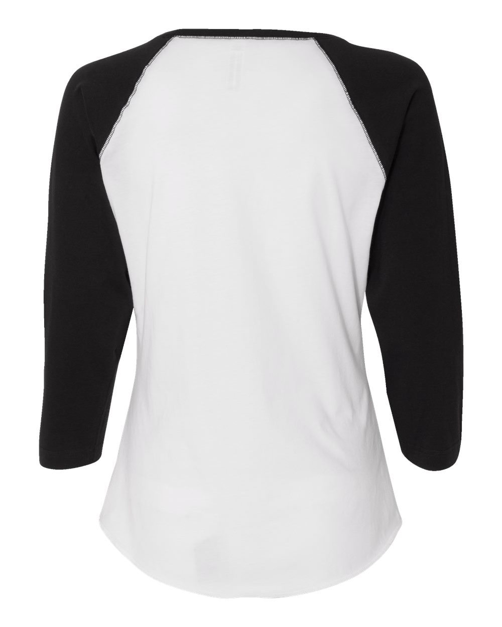 Women's Baseball Fine Jersey Three-Quarter Sleeve Tee - Back - B34838003 - White Solid/ Black