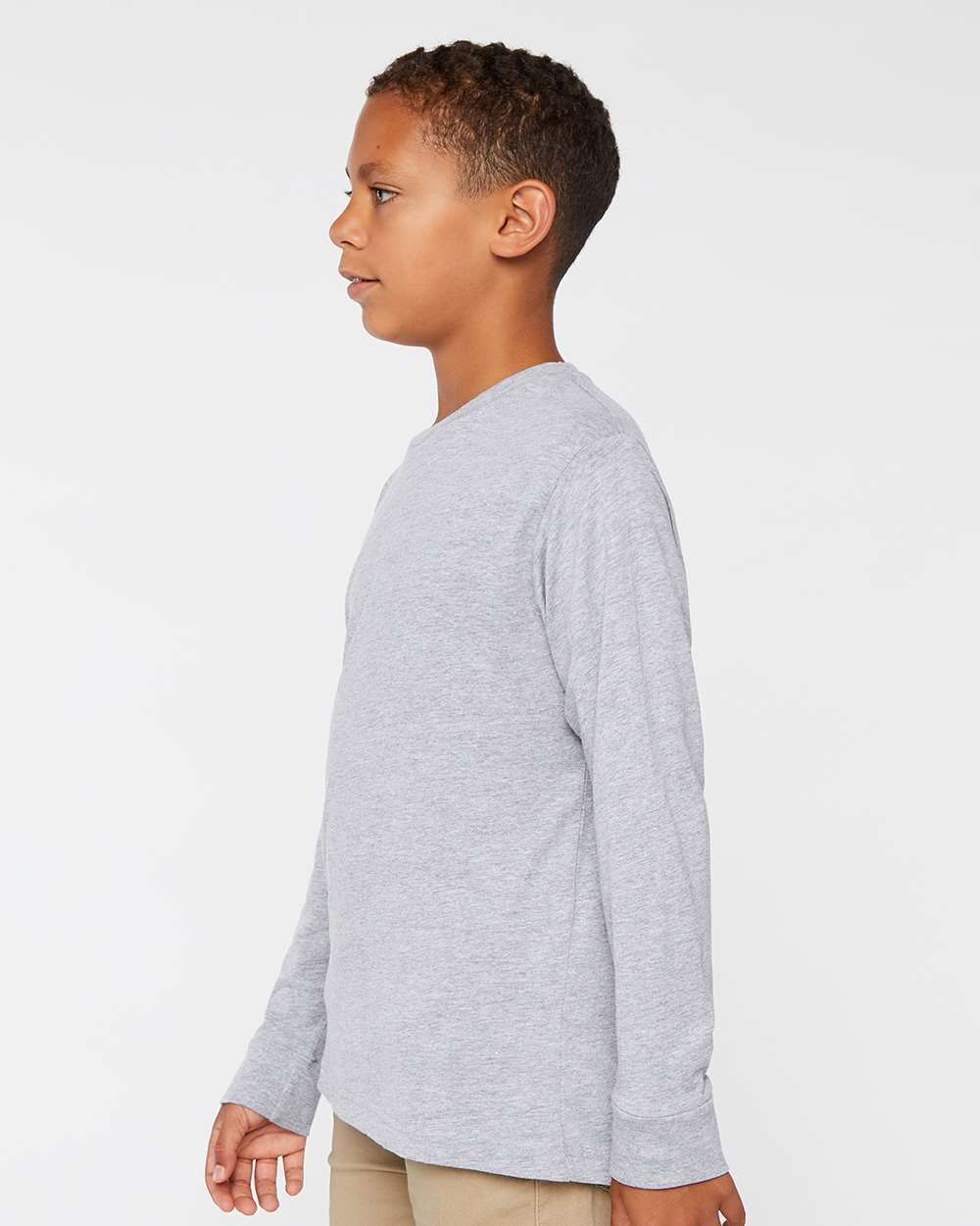 Youth Fine Jersey Long Sleeve Tee - OnModelSide - B31438582 - Heather