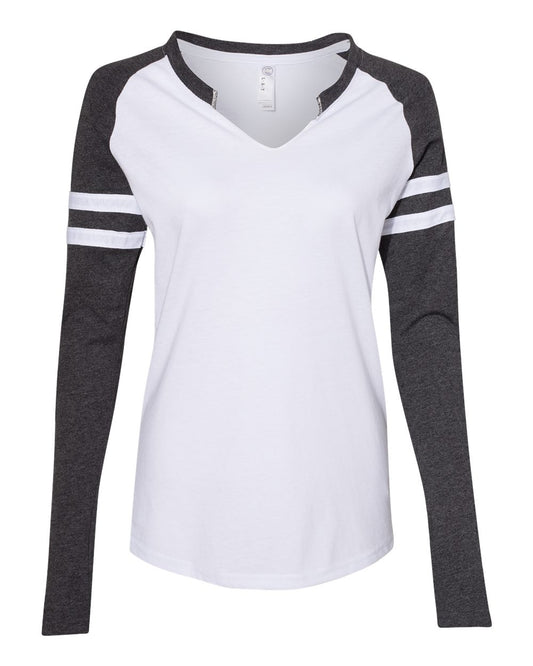 Women's Fine Jersey Mash Up Long Sleeve T-Shirt - Front - B94138513 - Blended White/ Vintage Smoke