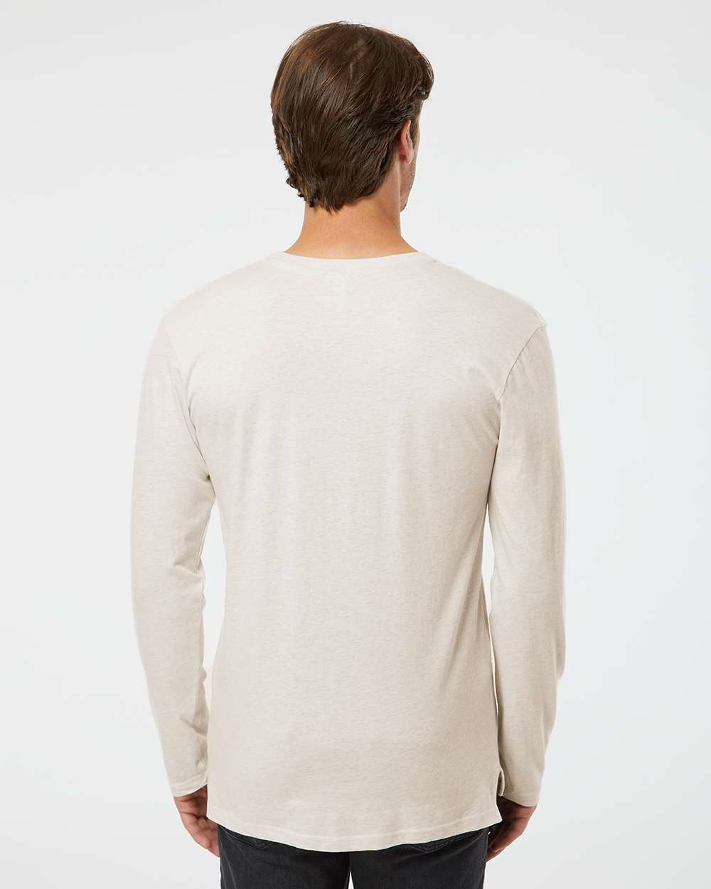 Men's Fine Jersey Long Sleeve Tee - OnModelBack - B96338243 - Natural Heather