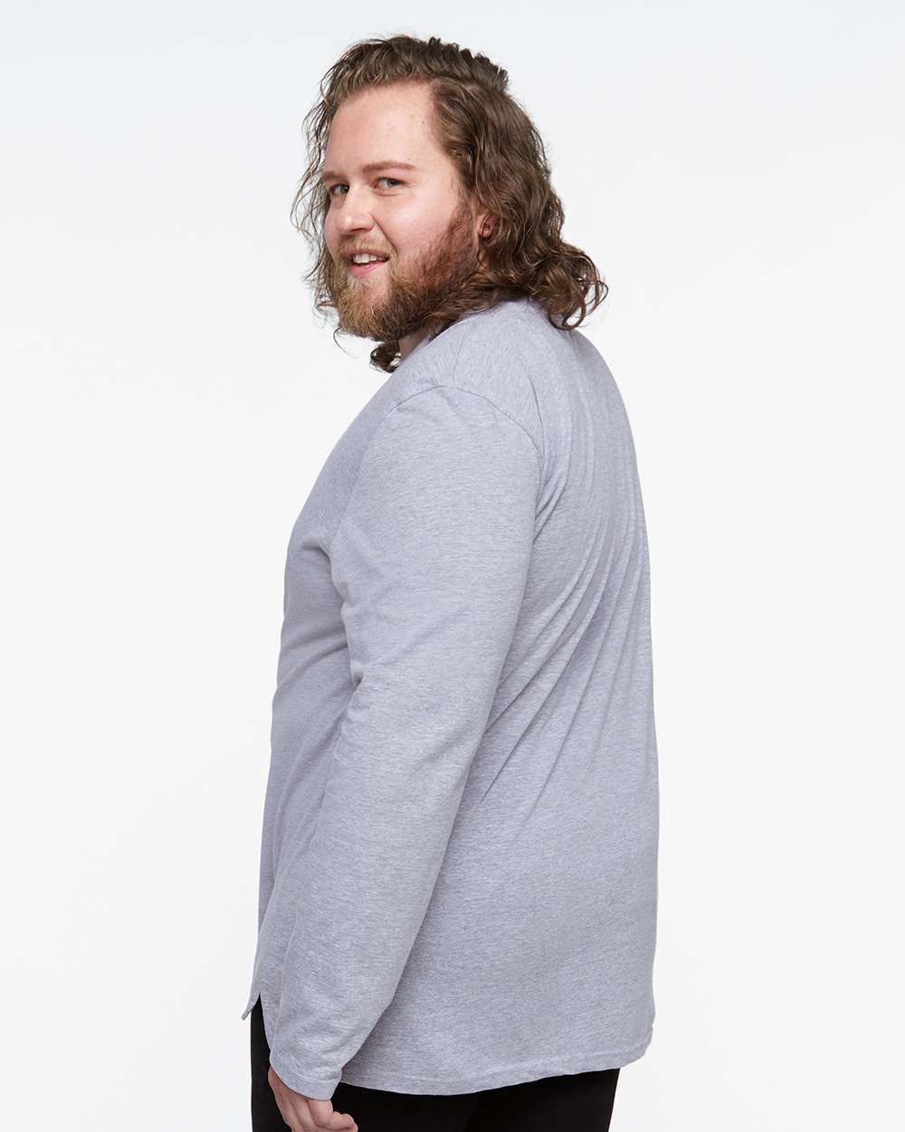 Men's Fine Jersey Long Sleeve Tee - OnModelBack - B96338353 - Heather