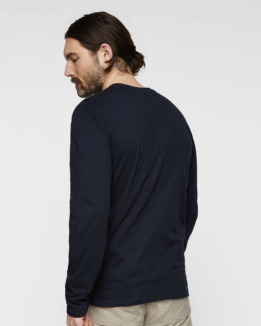 Men's Fine Jersey Long Sleeve Tee - OnModelBack - B96338653 - Navy