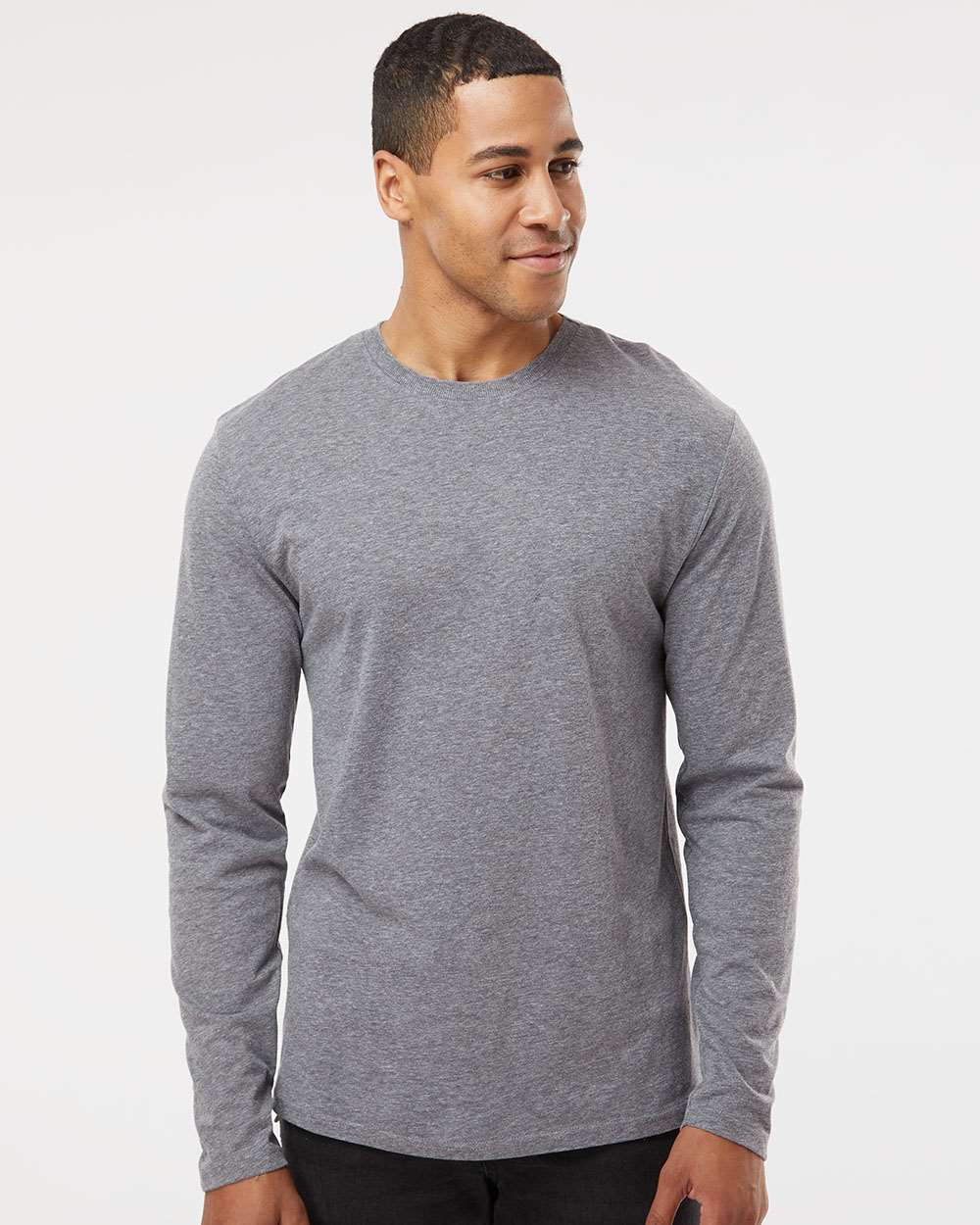 Men's Fine Jersey Long Sleeve Tee - OnModelFront - B96338093 - Granite Heather