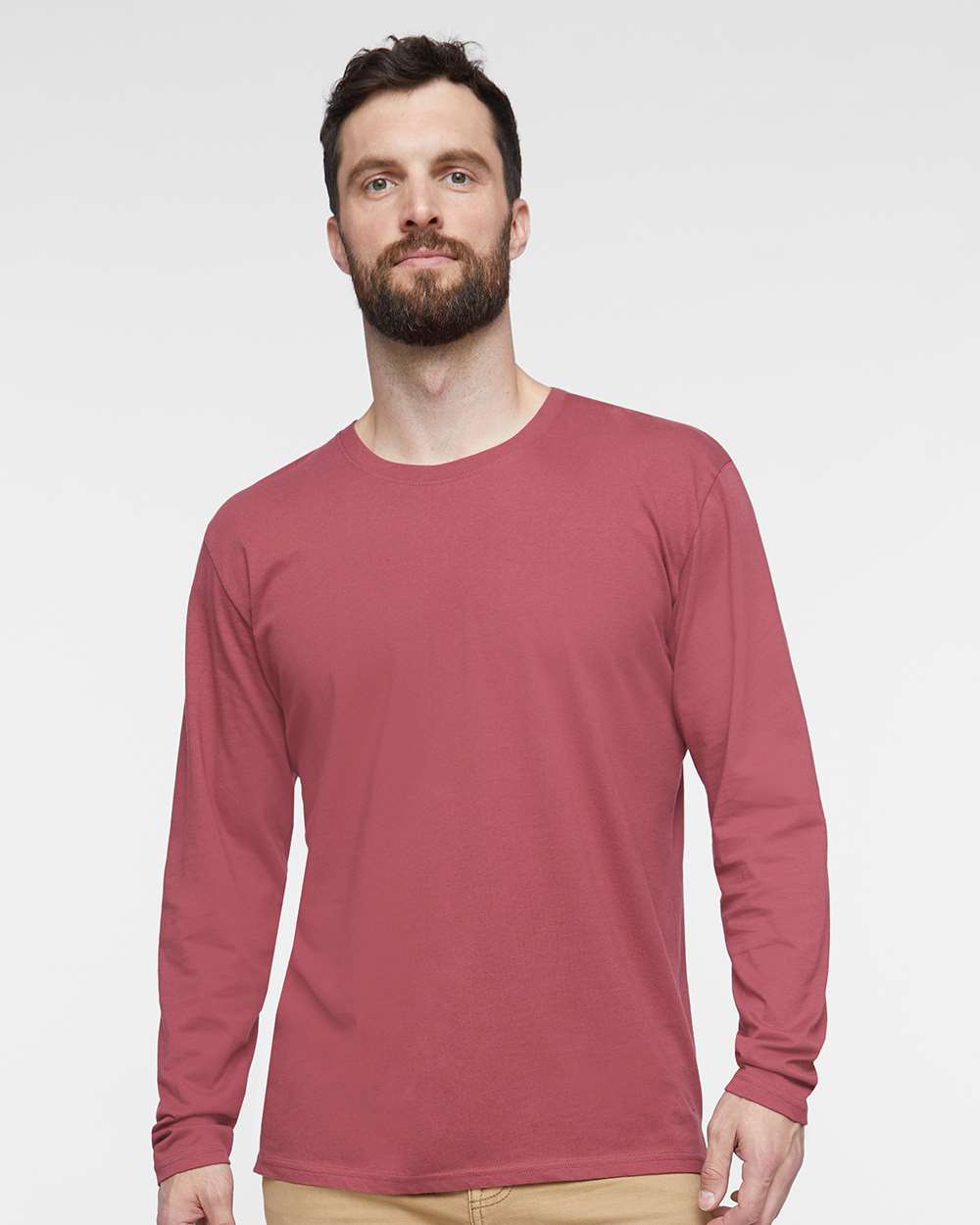 Men's Fine Jersey Long Sleeve Tee - OnModelFront - B96338543 - Rouge