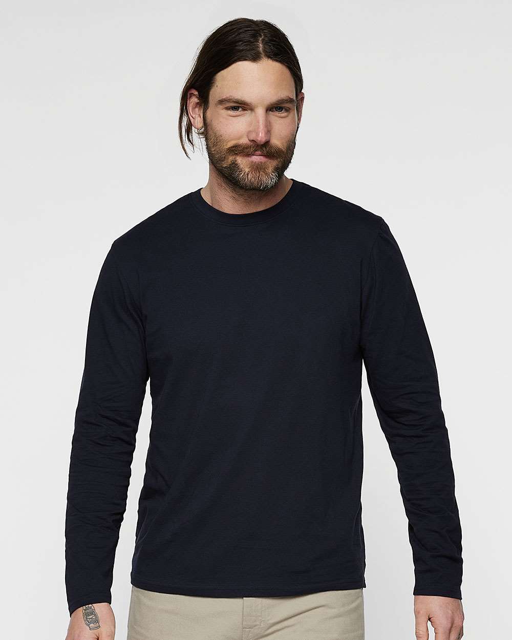 Men's Fine Jersey Long Sleeve Tee - OnModelFront - B96338653 - Navy
