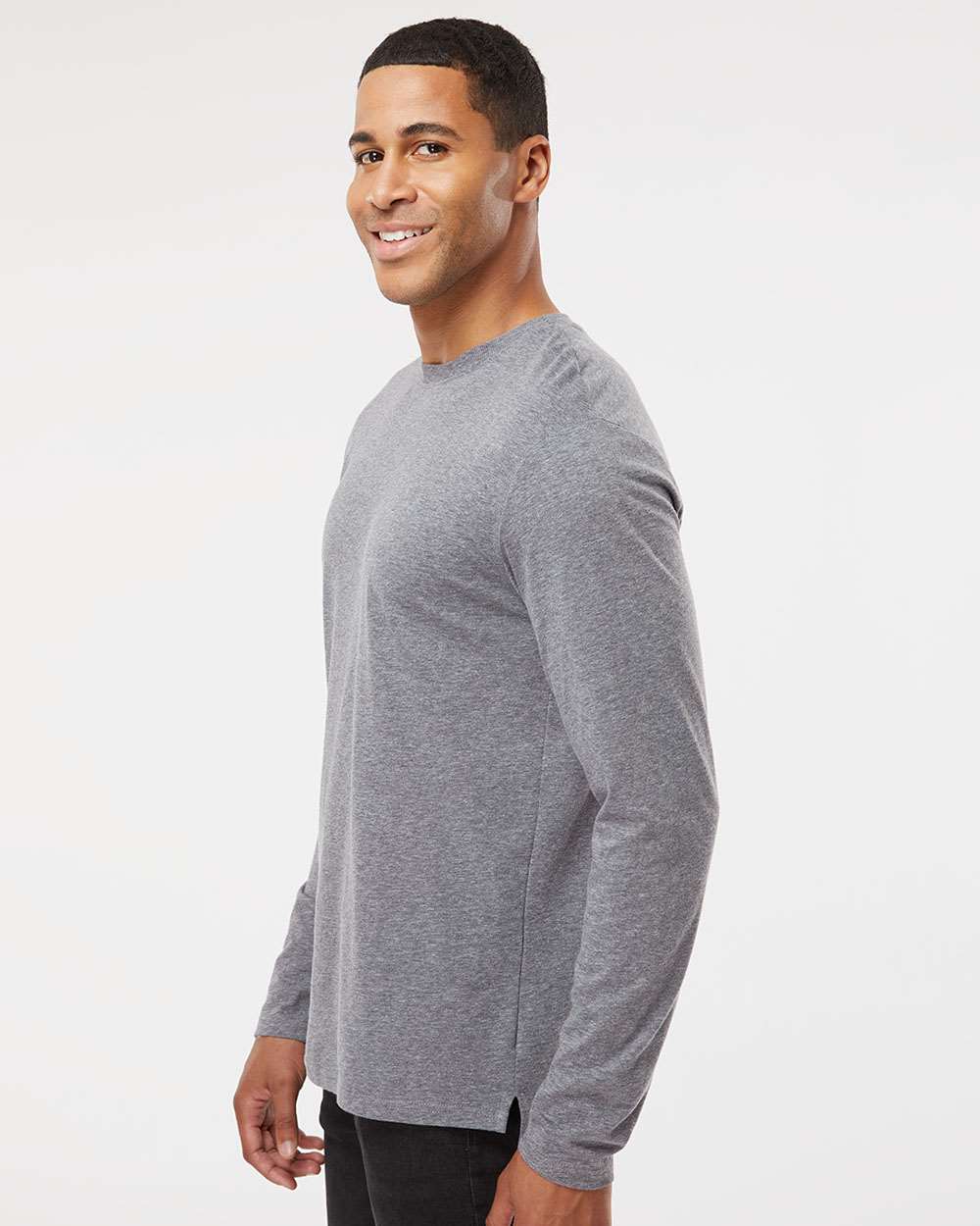 Men's Fine Jersey Long Sleeve Tee - OnModelSide - B96338093 - Granite Heather