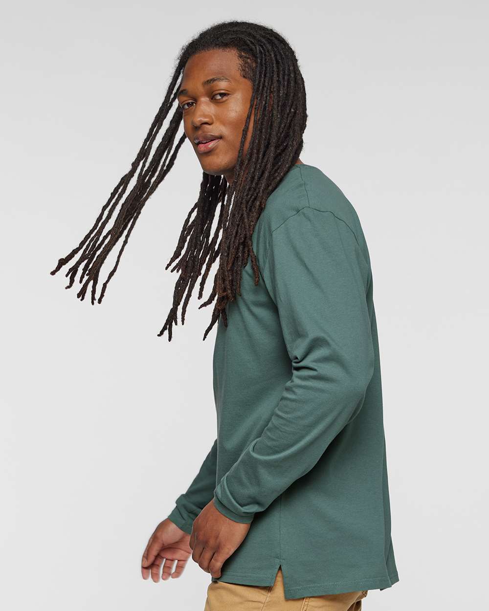 Men's Fine Jersey Long Sleeve Tee - OnModelSide - B96338163 - Basil