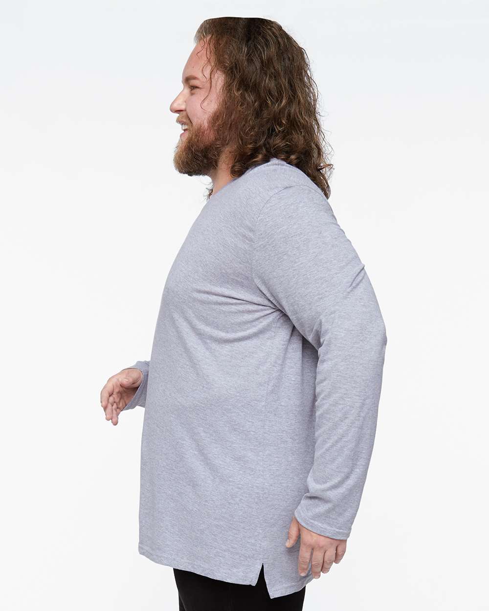 Men's Fine Jersey Long Sleeve Tee - OnModelSide - B96338353 - Heather
