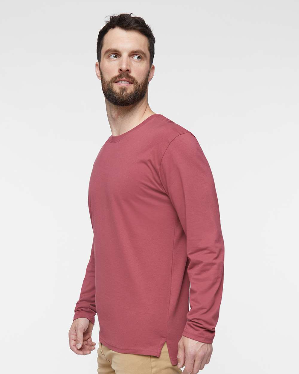Men's Fine Jersey Long Sleeve Tee - OnModelSide - B96338543 - Rouge