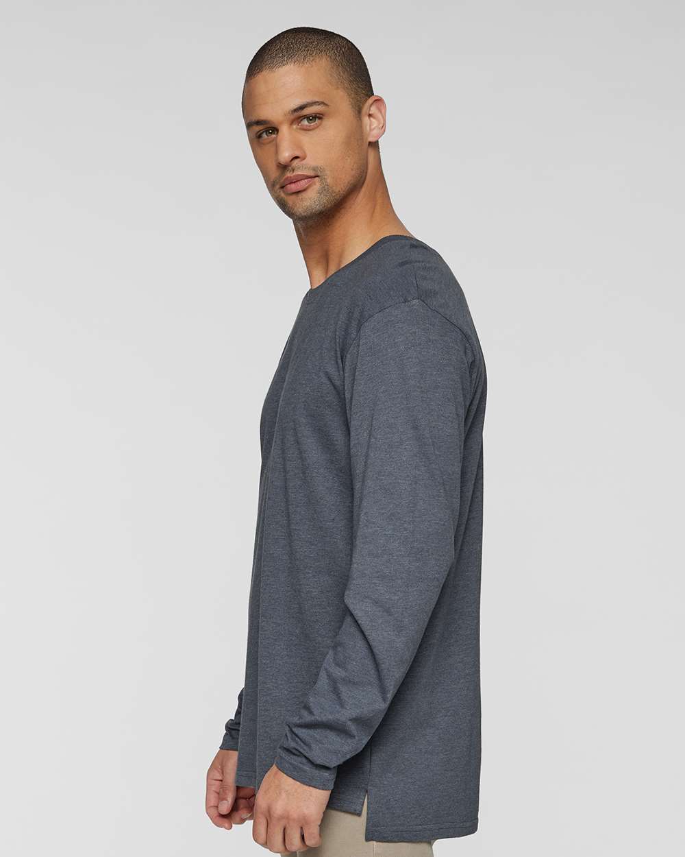 Men's Fine Jersey Long Sleeve Tee - OnModelSide - B96338643 - Vintage Denim