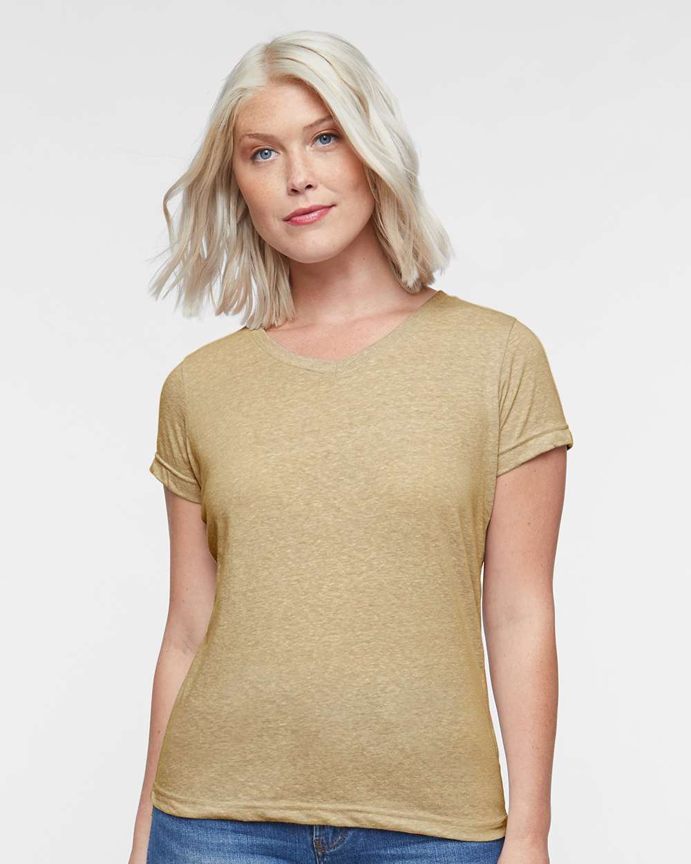 Women's Harborside Mélange V-Neck Tee - OnModelFront - B01838243 - Stone Melange