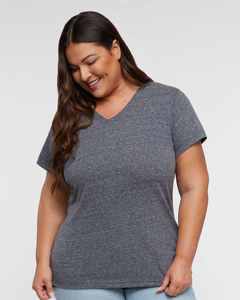 Women's Harborside Mélange V-Neck Tee - OnModelFront - B01838753 - Navy Melange