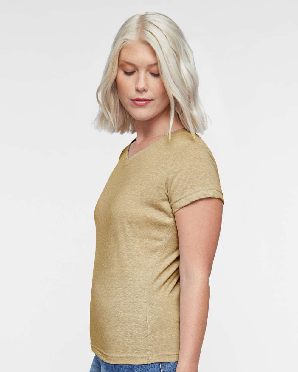 Women's Harborside Mélange V-Neck Tee - OnModelSide - B01838243 - Stone Melange