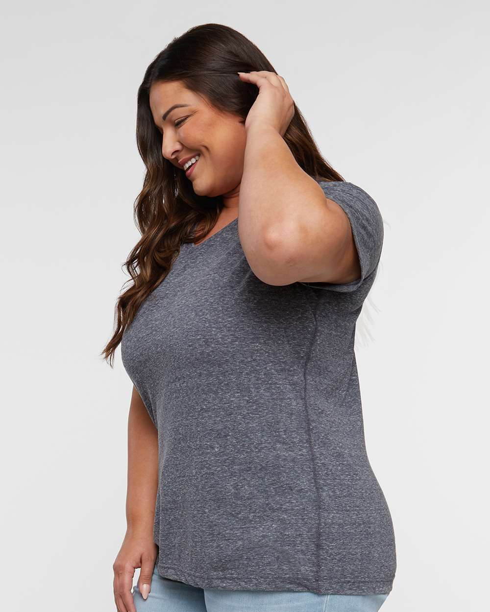 Women's Harborside Mélange V-Neck Tee - OnModelSide - B01838753 - Navy Melange