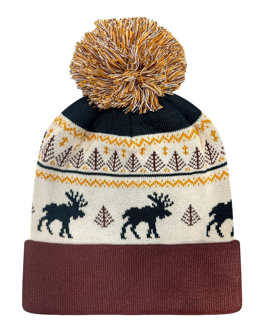 Grand Recycled Beanie - Front - B36295600 - Fairisle Moose/ Brown