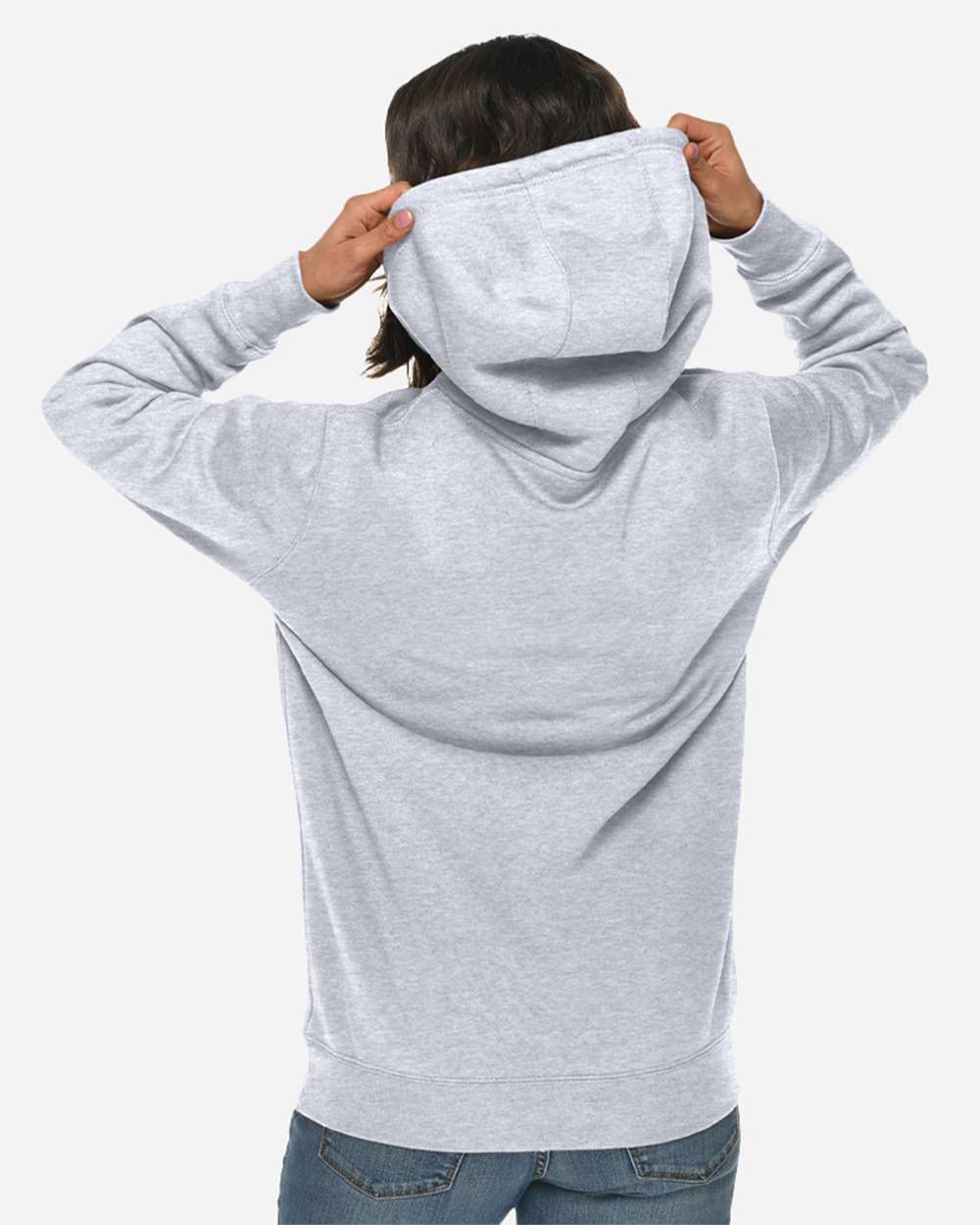 Unisex Heavyweight Pullover Hooded Sweatshirt - OnModelBack - B500C9092 - Heather Grey