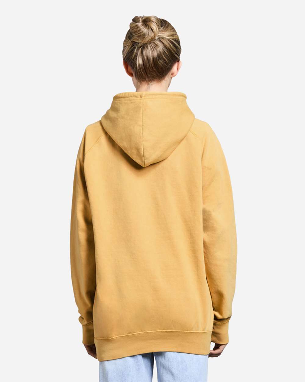 Unisex Vintage Raglan Hooded Sweatshirt - OnModelBack - B502C9122 - Vintage Mustard