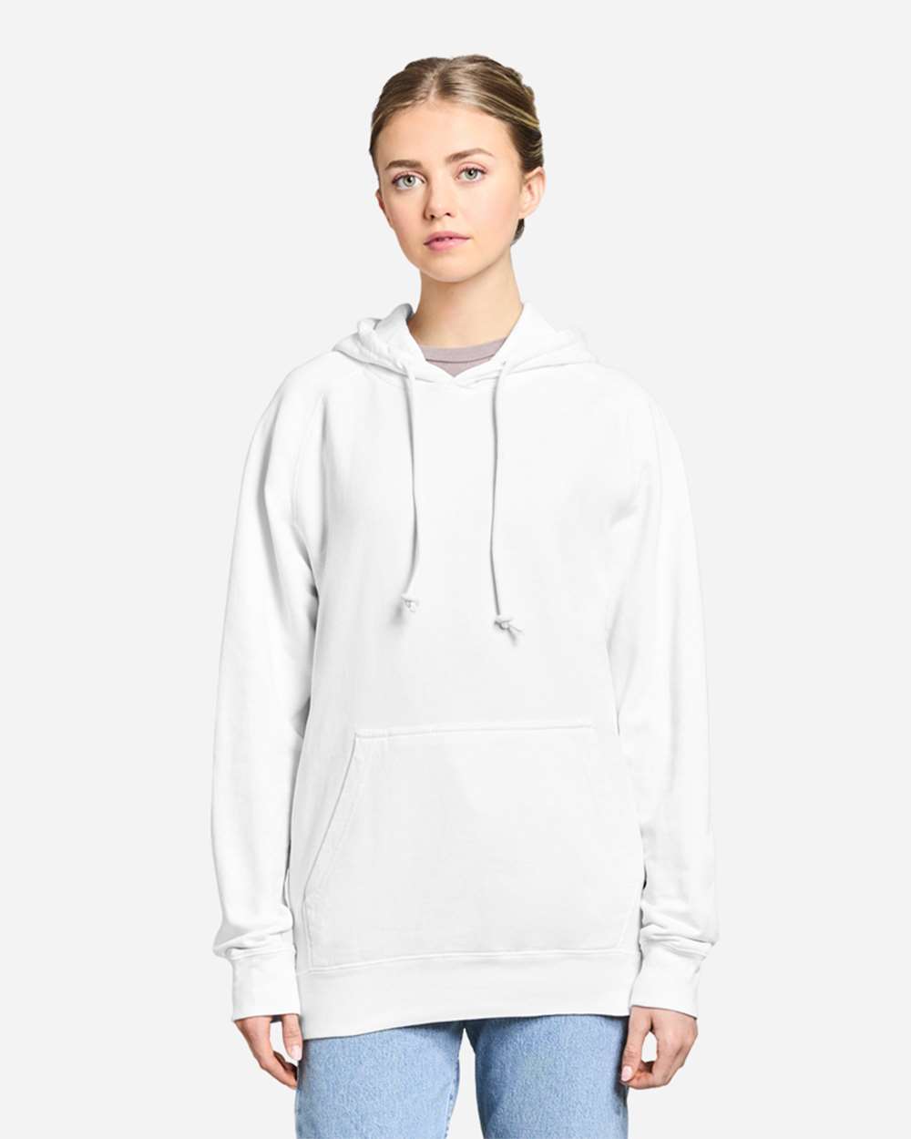 Unisex Vintage Raglan Hooded Sweatshirt - OnModelFront - B502C9002 - Vintage White