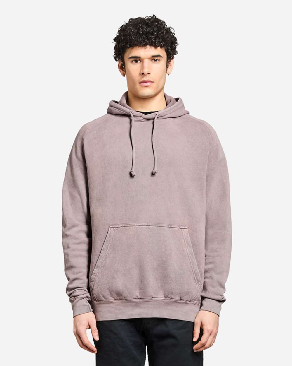 Unisex Vintage Raglan Hooded Sweatshirt - OnModelFront - B502C9092 - Vintage Zinc