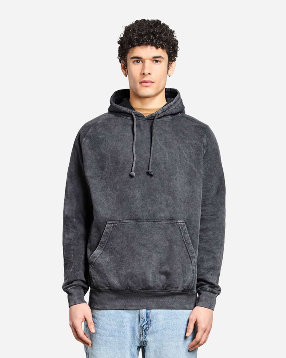 Unisex Vintage Raglan Hooded Sweatshirt - OnModelFront - B502C9102 - Vintage Black