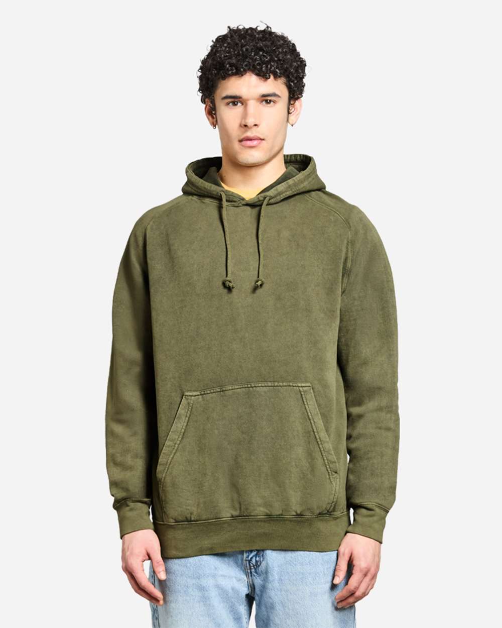 Unisex Vintage Raglan Hooded Sweatshirt - OnModelFront - B502C9542 - Vintage Olive
