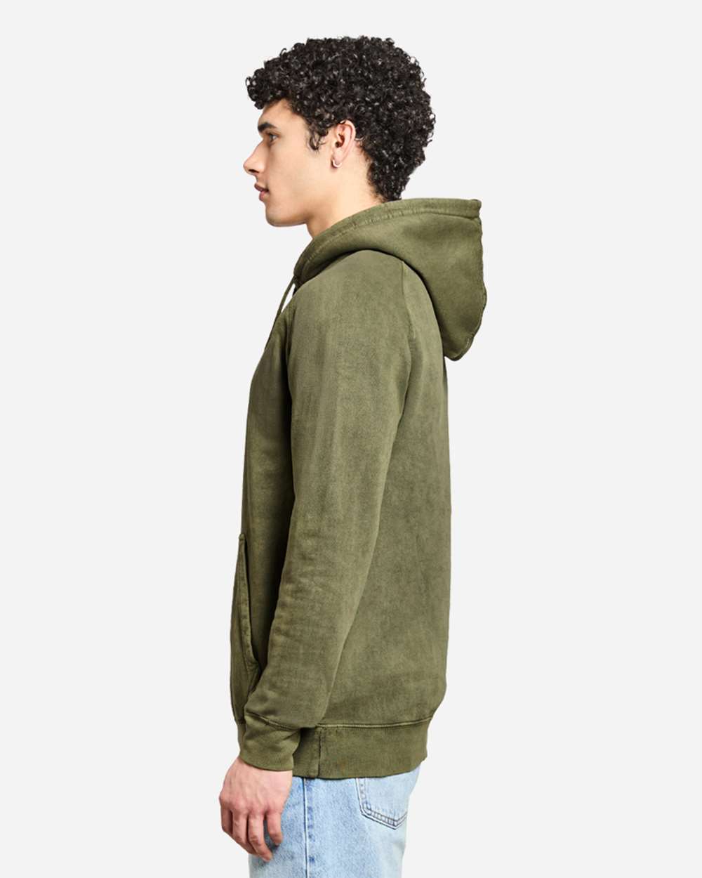Unisex Vintage Raglan Hooded Sweatshirt - OnModelSide - B502C9542 - Vintage Olive