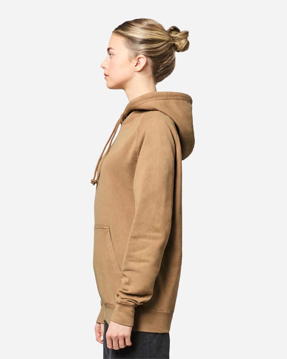 Unisex Vintage Raglan Hooded Sweatshirt - OnModelSide - B502C9612 - Vintage Camel