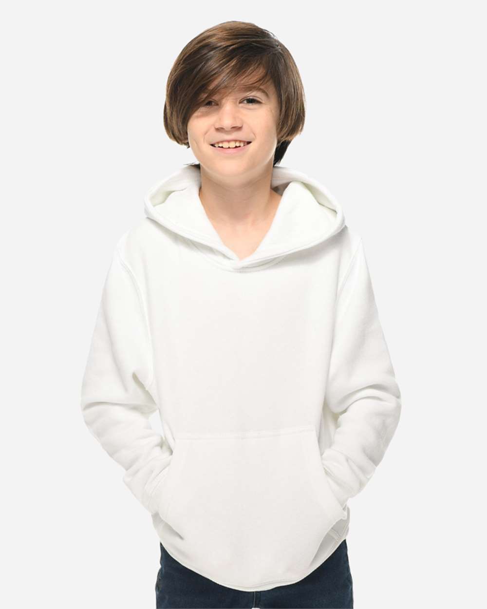 Youth Premium Pullover Hooded Sweatshirt - OnModelFront - B490C9002 - White
