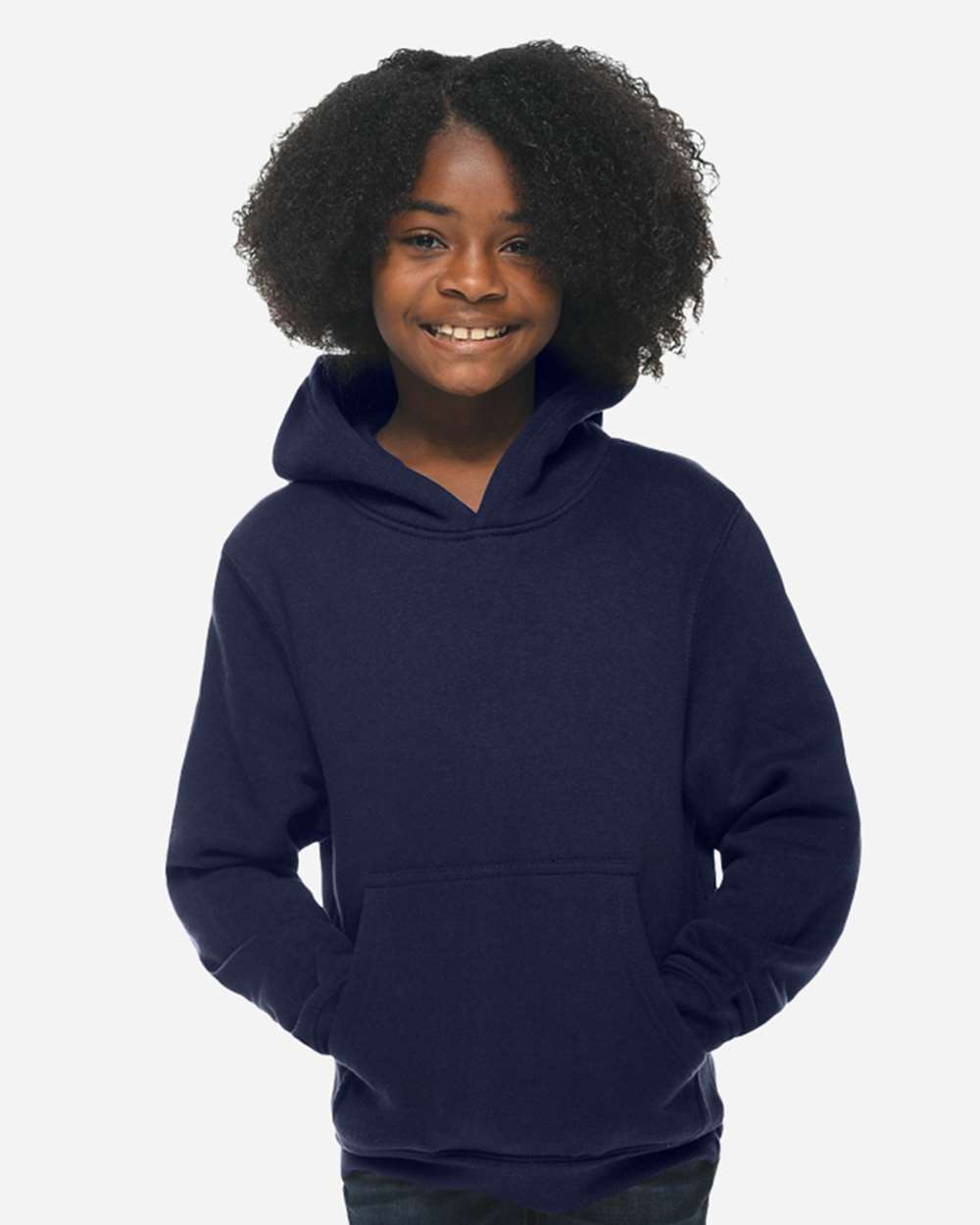 Youth Premium Pullover Hooded Sweatshirt - OnModelFront - B490C9652 - Navy