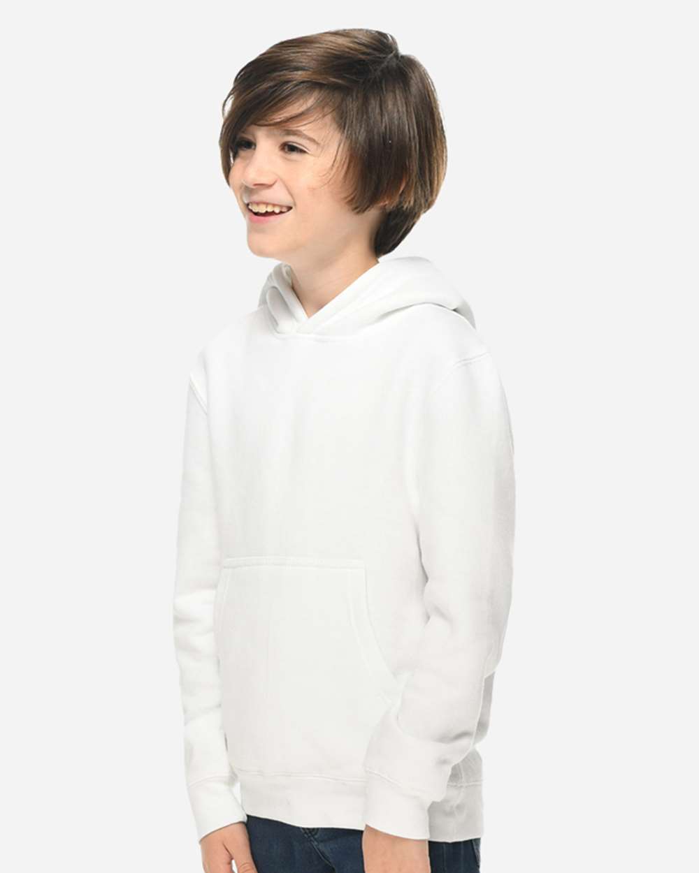 Youth Premium Pullover Hooded Sweatshirt - OnModelSide - B490C9002 - White