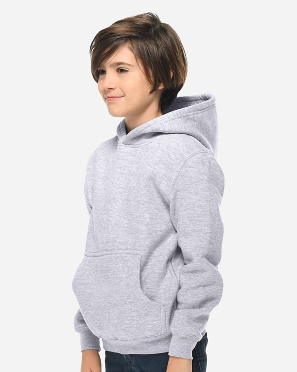 Youth Premium Pullover Hooded Sweatshirt - OnModelSide - B490C9092 - Heather Grey