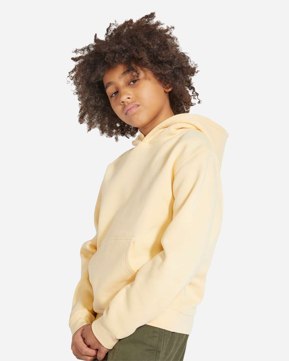 Youth Premium Pullover Hooded Sweatshirt - OnModelSide - B490C9402 - Pina Colada