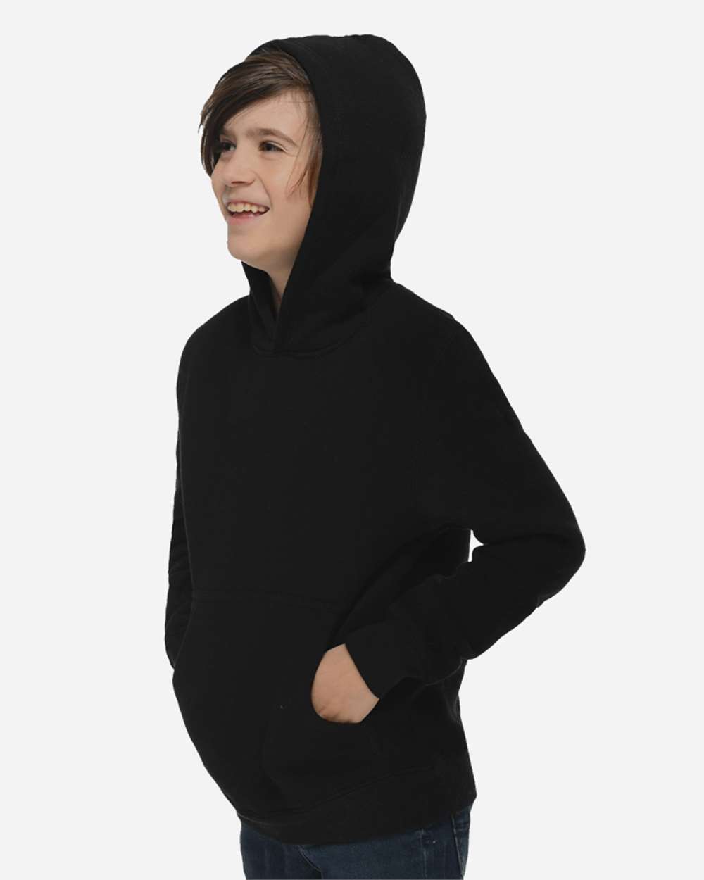Youth Premium Pullover Hooded Sweatshirt - OnModelSide - B490C9502 - Black