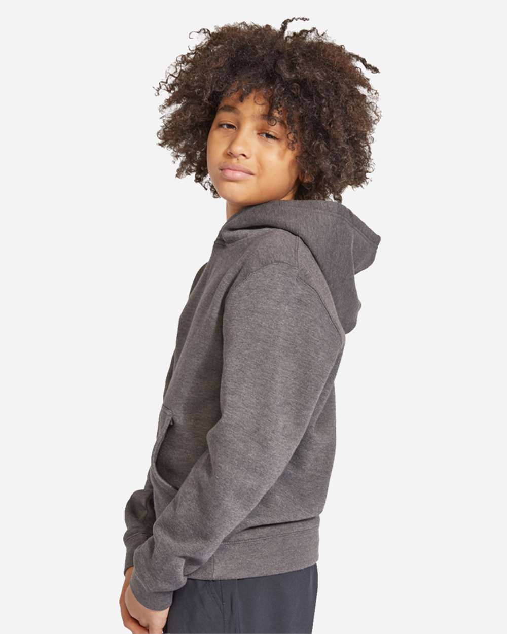 Youth Premium Pullover Hooded Sweatshirt - OnModelSide - B490C9592 - Charcoal Heather