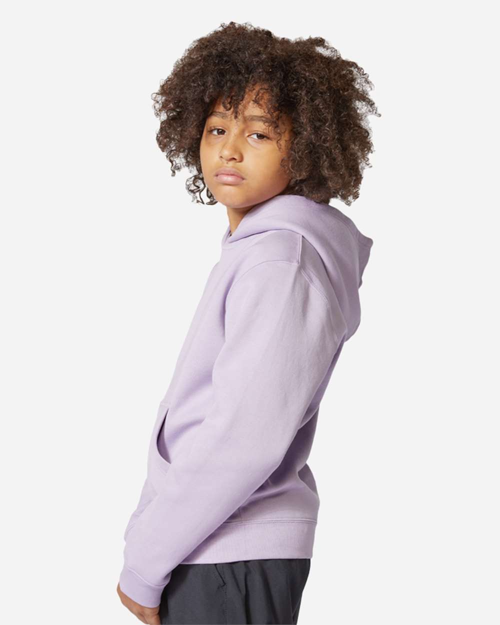 Youth Premium Pullover Hooded Sweatshirt - OnModelSide - B490C9672 - Lilac