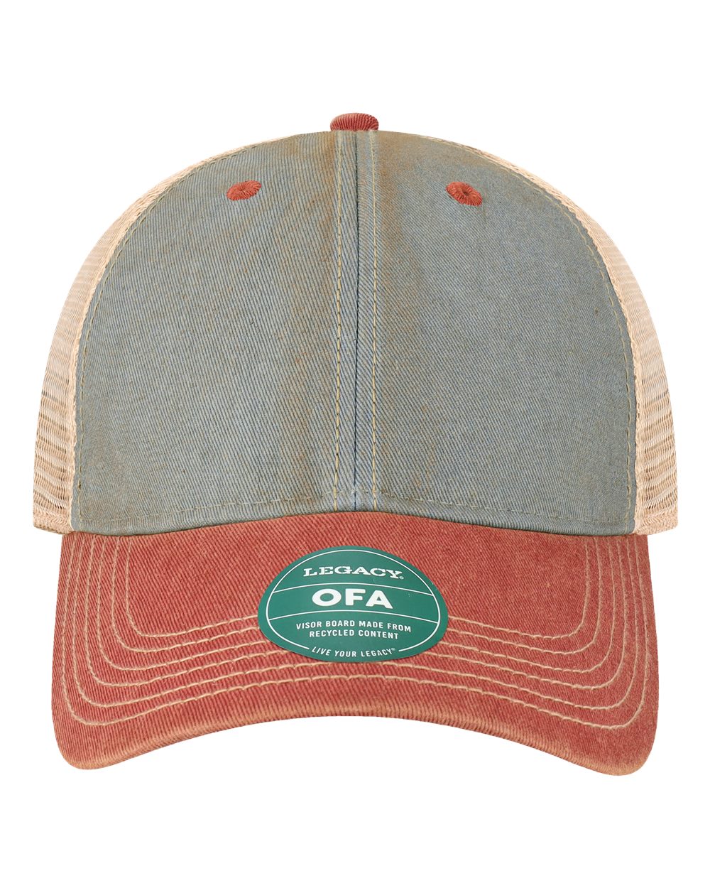 Old Favorite Trucker Cap - Front - B57295410 - Light Blue/ Cardinal