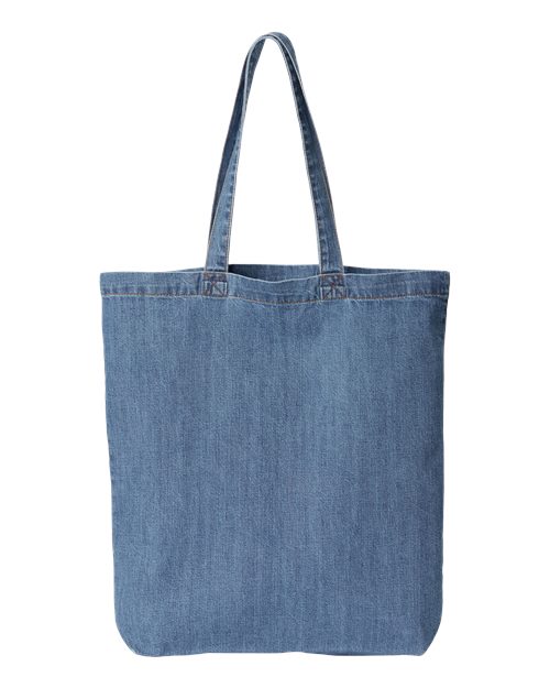 Cotton Denim Gusseted Tote Bag - Back - B78166350 - Light Blue Denim