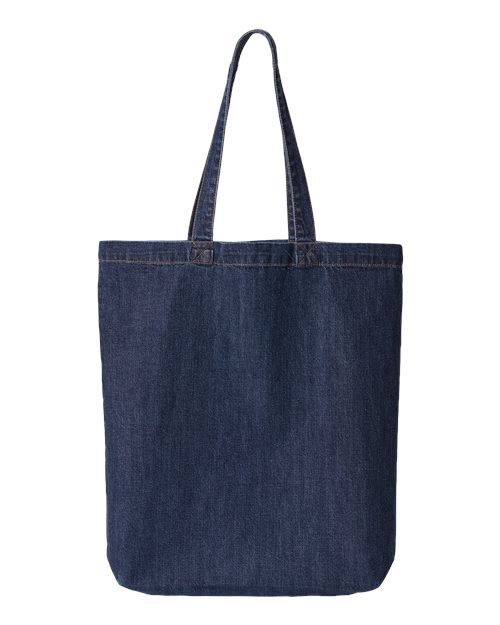 Cotton Denim Gusseted Tote Bag - Back - B78166650 - Dark Blue Denim
