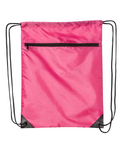 Zippered Drawstring Backpack - Front - B78266300 - Hot Pink