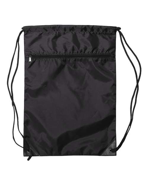 Zippered Drawstring Backpack - Front - B78266500 - Black