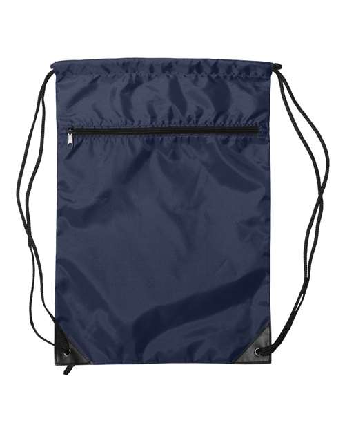 Zippered Drawstring Backpack - Front - B78266650 - Navy