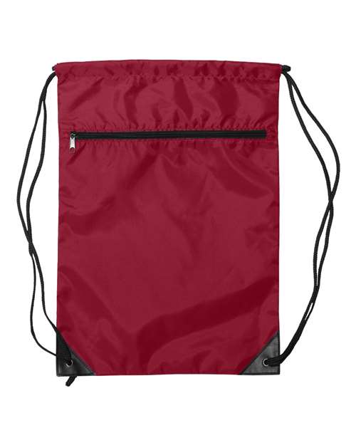 Zippered Drawstring Backpack - Front - B78266700 - Red
