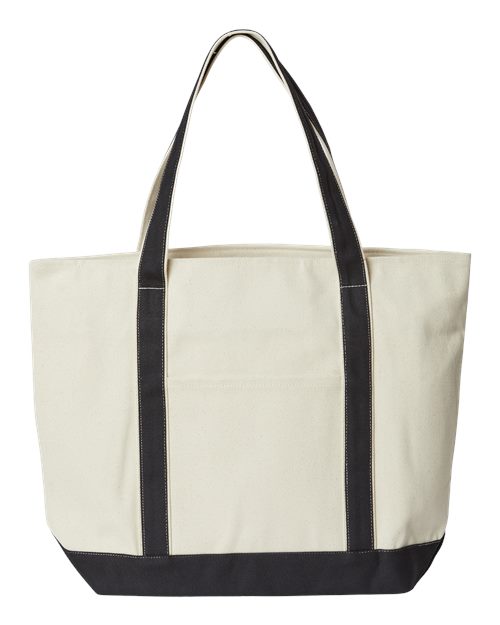 XL Zippered Cotton Canvas Resort Tote - Front - B20966530 - Natural/ Black